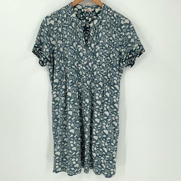 Faherty Dresses & Skirts - Faherty Gemina Dress Indigo Echo Floral Linen Blend Pockets Women XS Blue White
